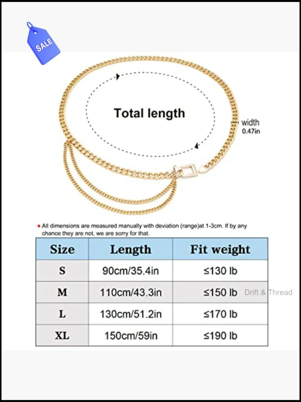 Gold Multilayer Chunky Chain Waist Belt for Dress